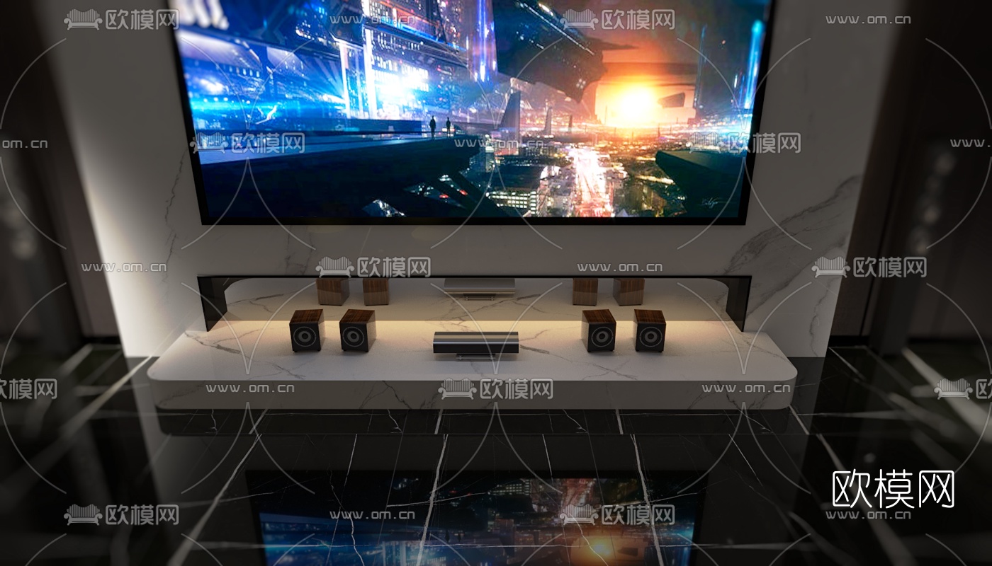 现代影音室视听室3d模型