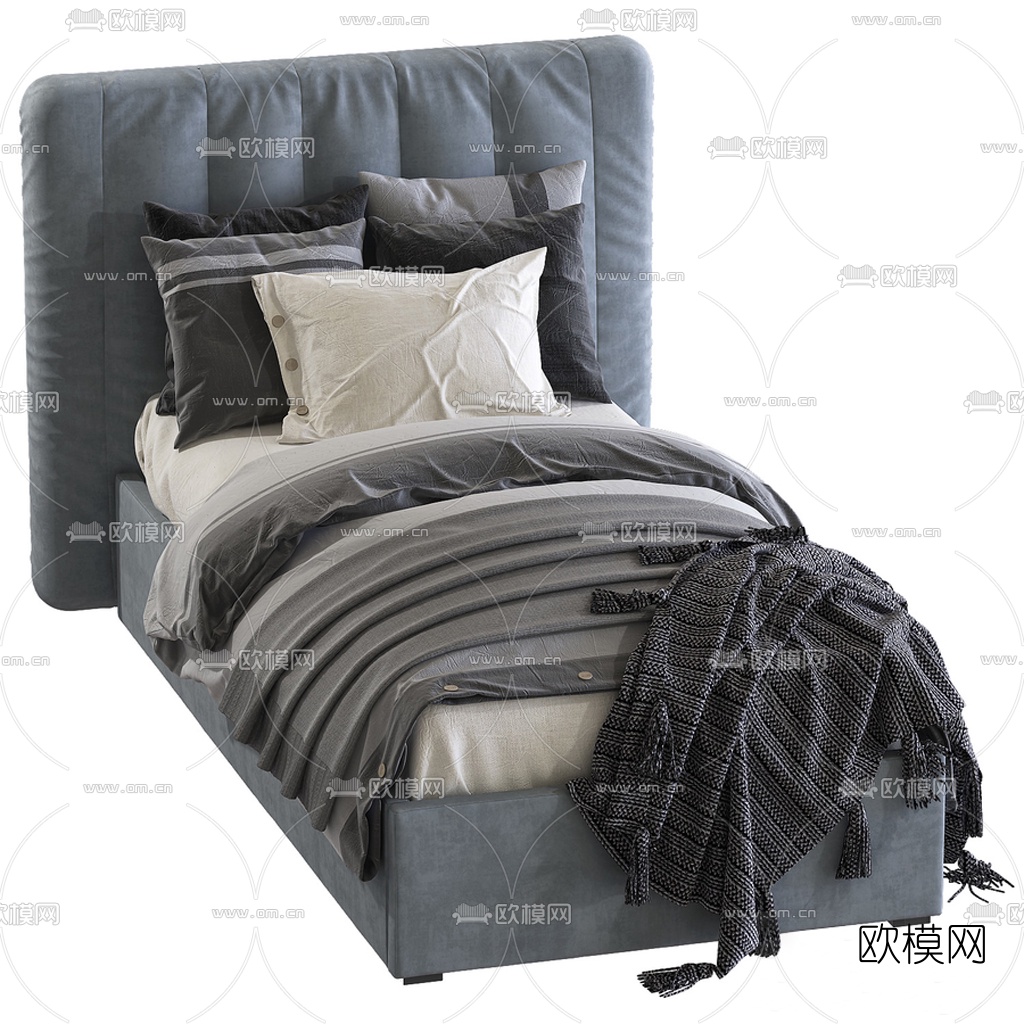 RH 现代单人床3d模型下载（渲染图2）