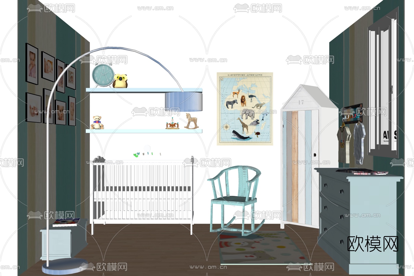 北欧婴儿床su模型下载