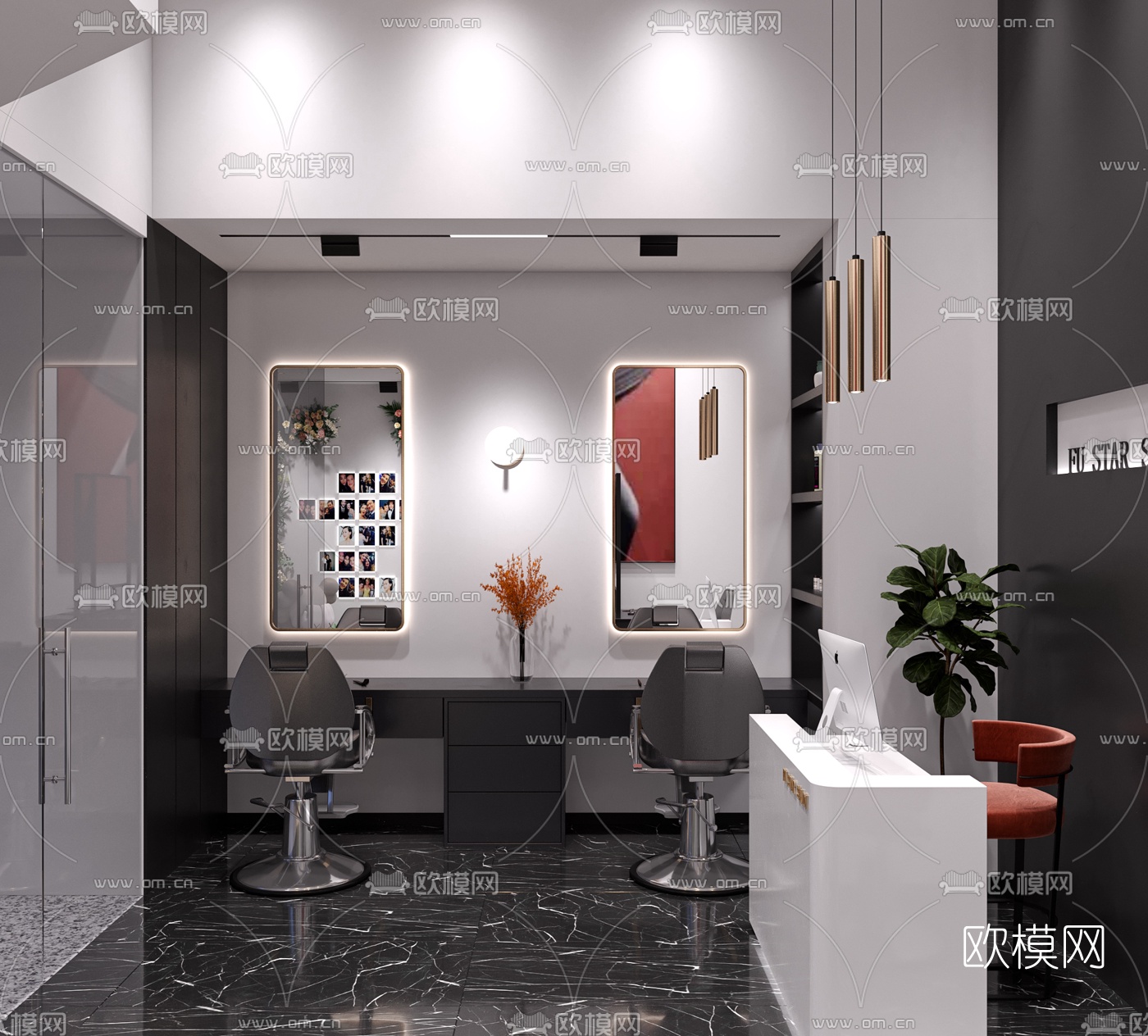 现代美发沙龙理发店3d模型下载（渲染图1）