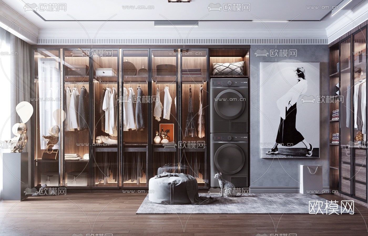 现代轻奢衣帽间3d模型下载