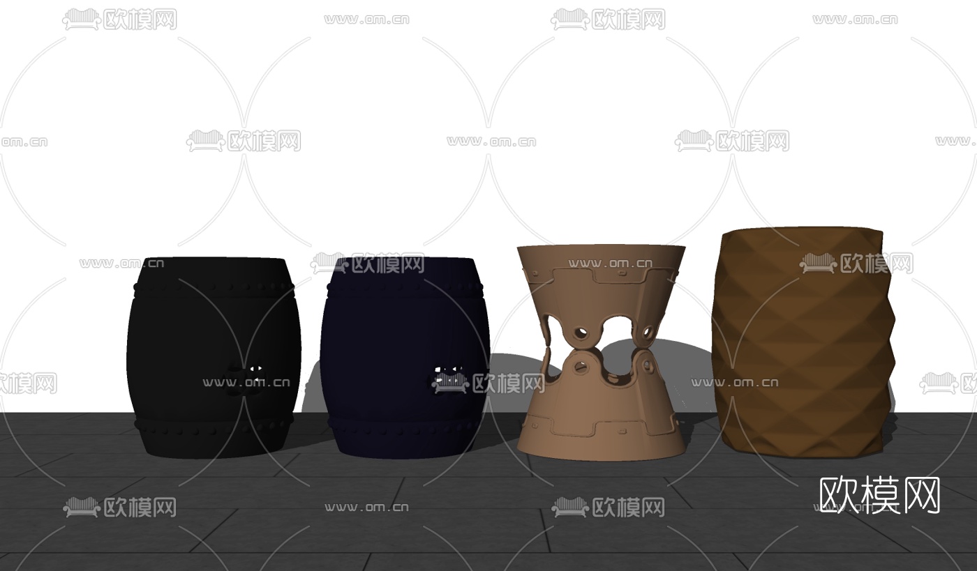 新中式实木凳子su模型下载