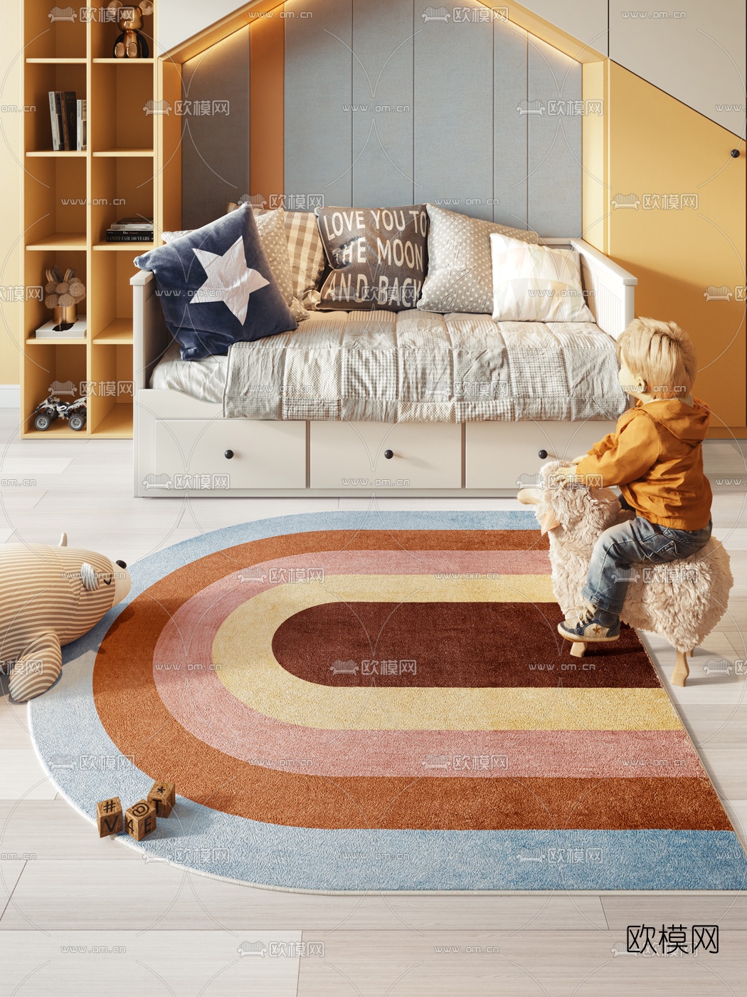 现代儿童沙发床木马3d模型下载