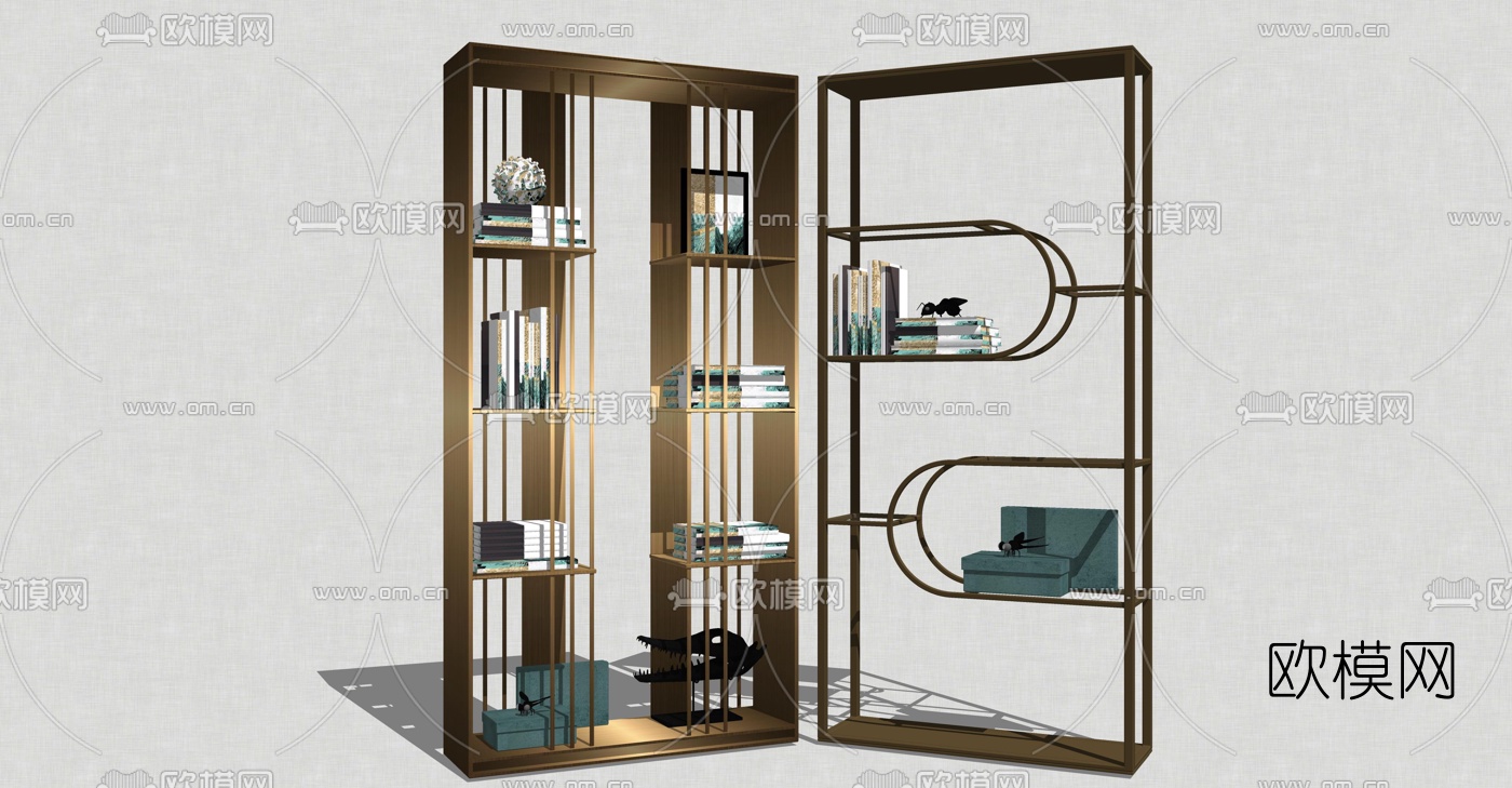 现代金属书架su模型下载（渲染图1）