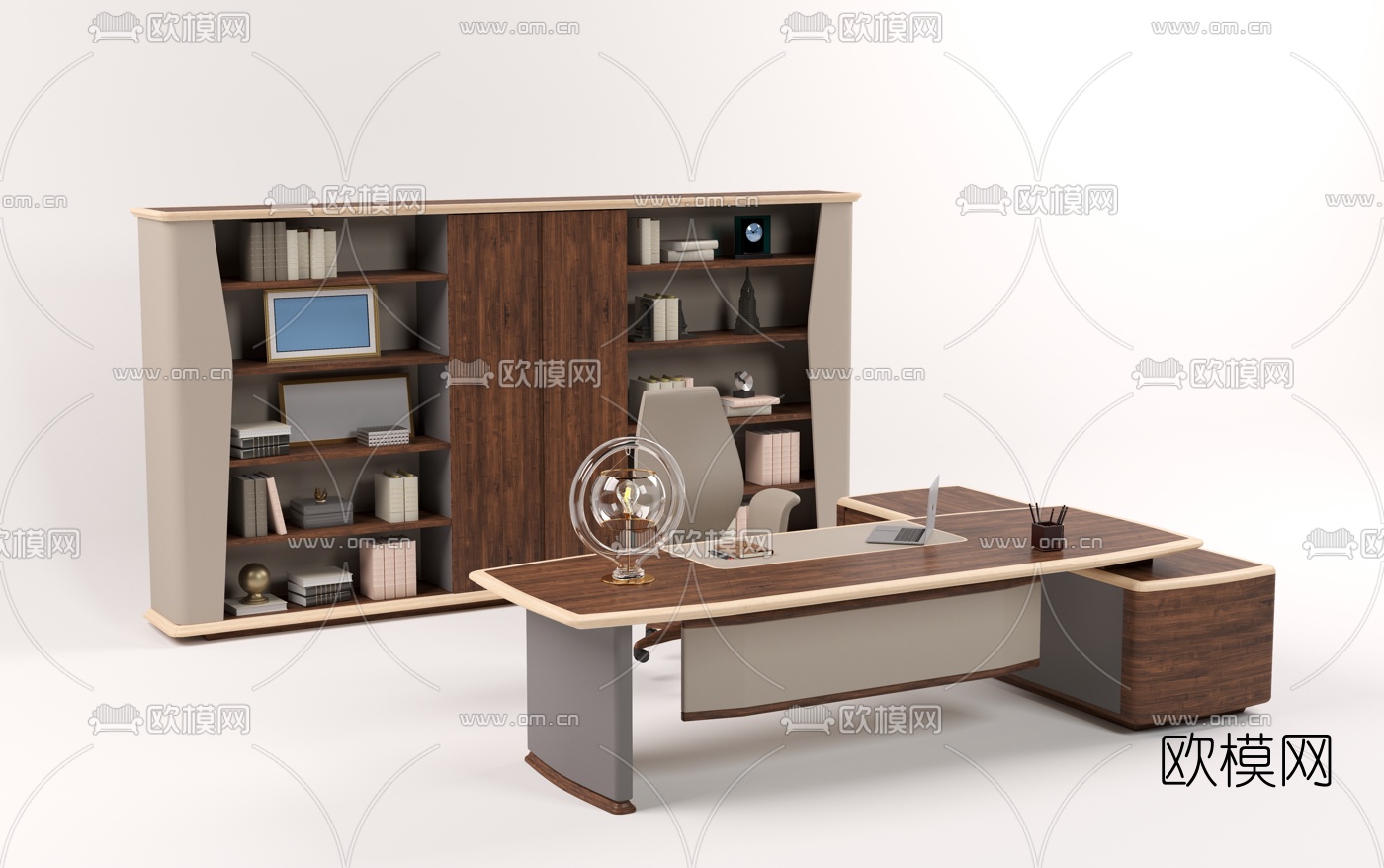 现代办公桌办公沙发免费3d模型下载（渲染图2）