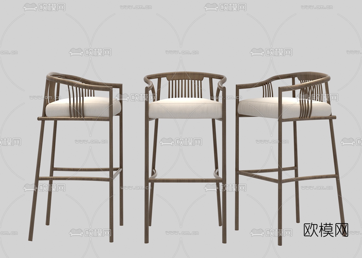 新中式实木吧台椅su模型下载（渲染图2）
