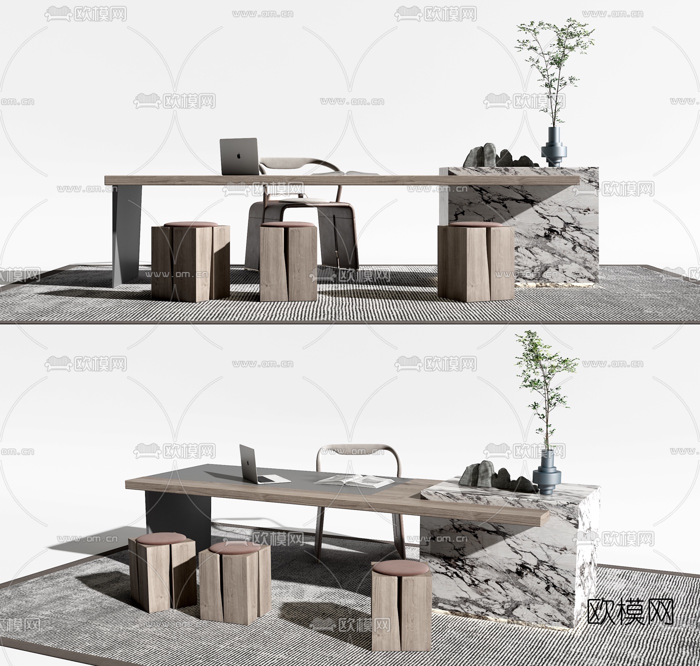 现代木质书桌椅3d模型