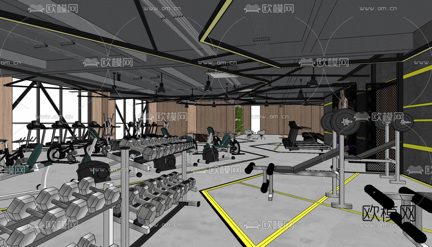 工业风健身房su模型下载（渲染图1）