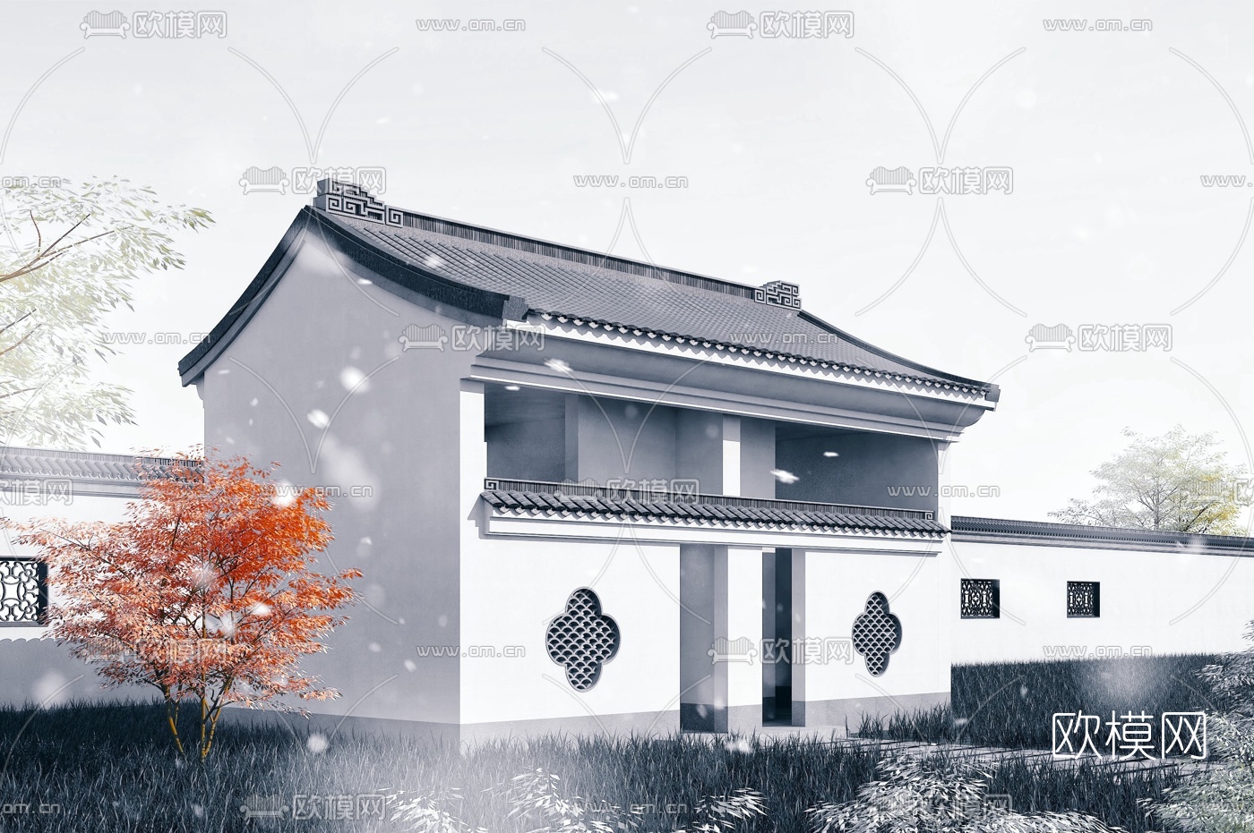 中式徽派景区公厕3d模型下载