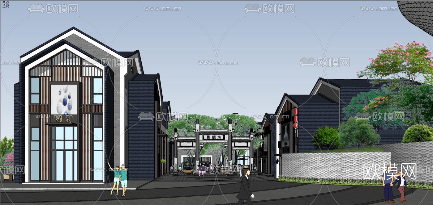 现代文化旅游城鸟瞰su模型下载（渲染图8）