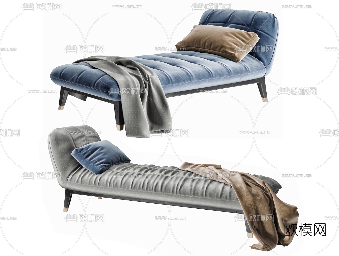 现代绒布贵妃椅3d模型下载