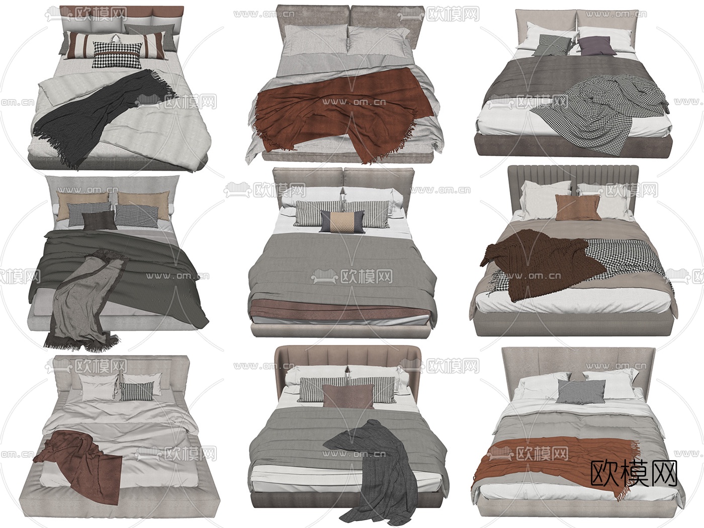 现代布艺双人床su模型下载（渲染图2）