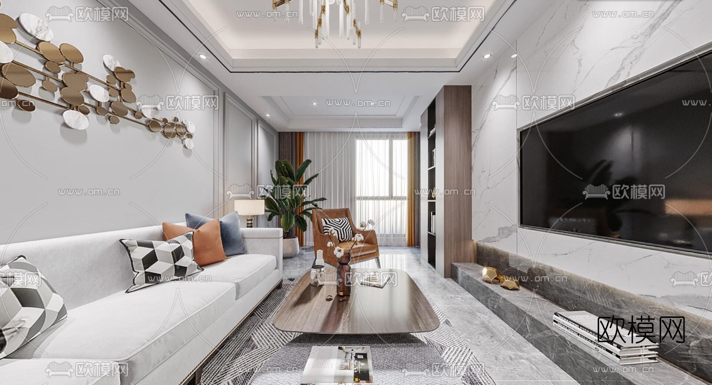 现代轻奢客厅餐厅cr全景3d模型