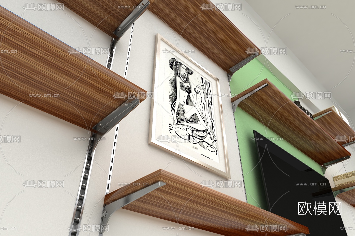 现代活动层板置物架3d模型
