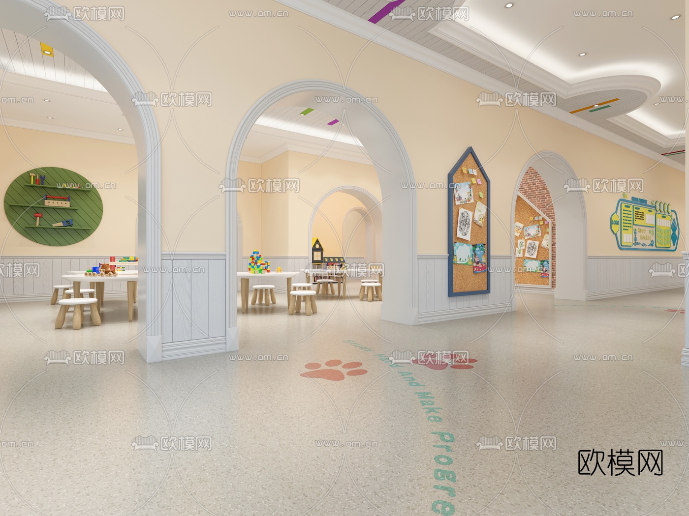 北欧幼儿园手工室图书室3d模型下载（渲染图2）