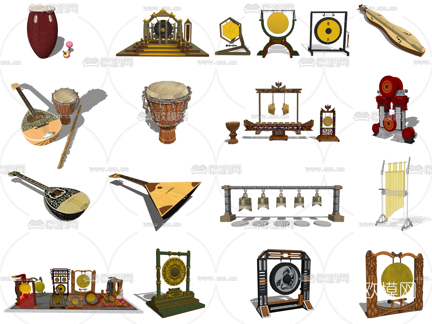 中式传统民族乐器古筝琴su模型下载（渲染图2）