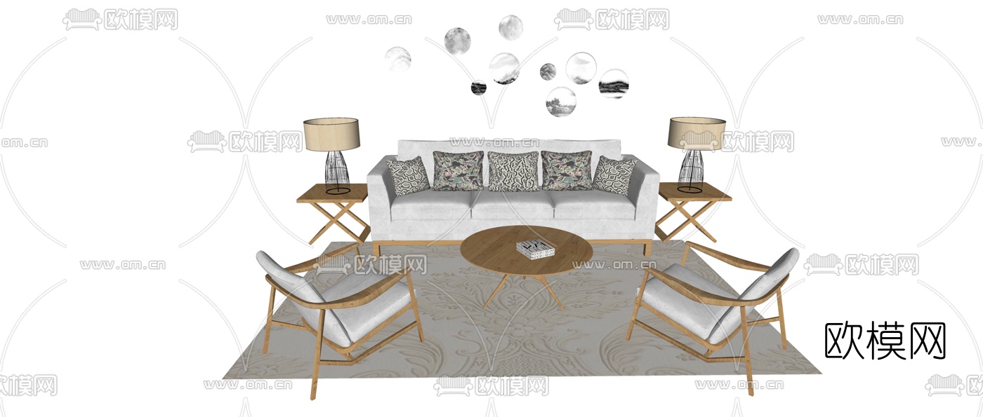 北欧布艺沙发组合su模型下载（渲染图4）