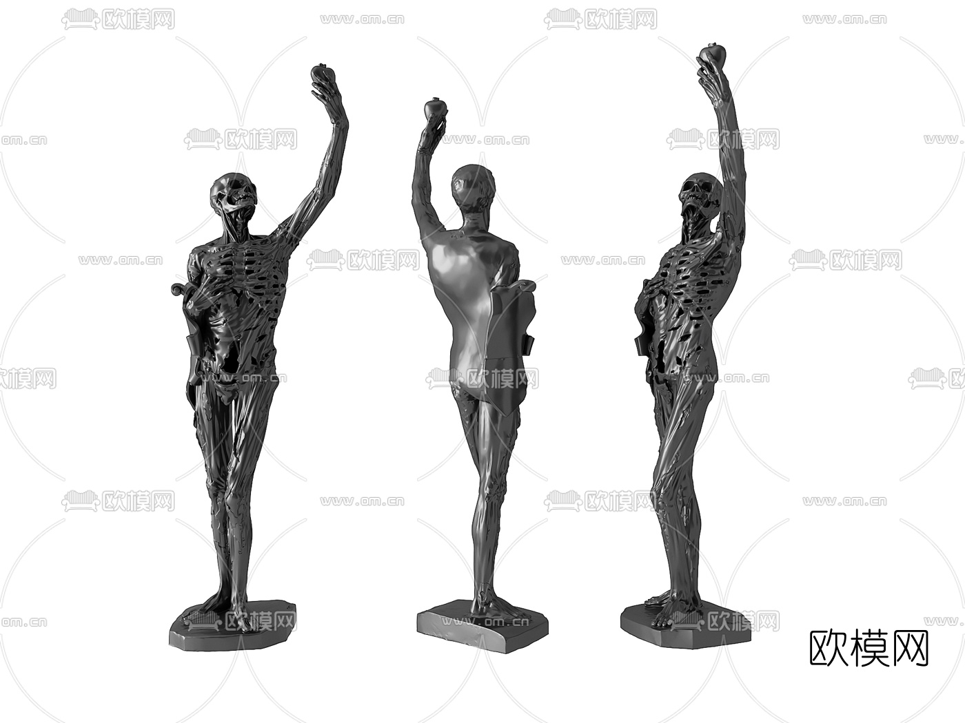 现代骷髅人物雕塑3d模型