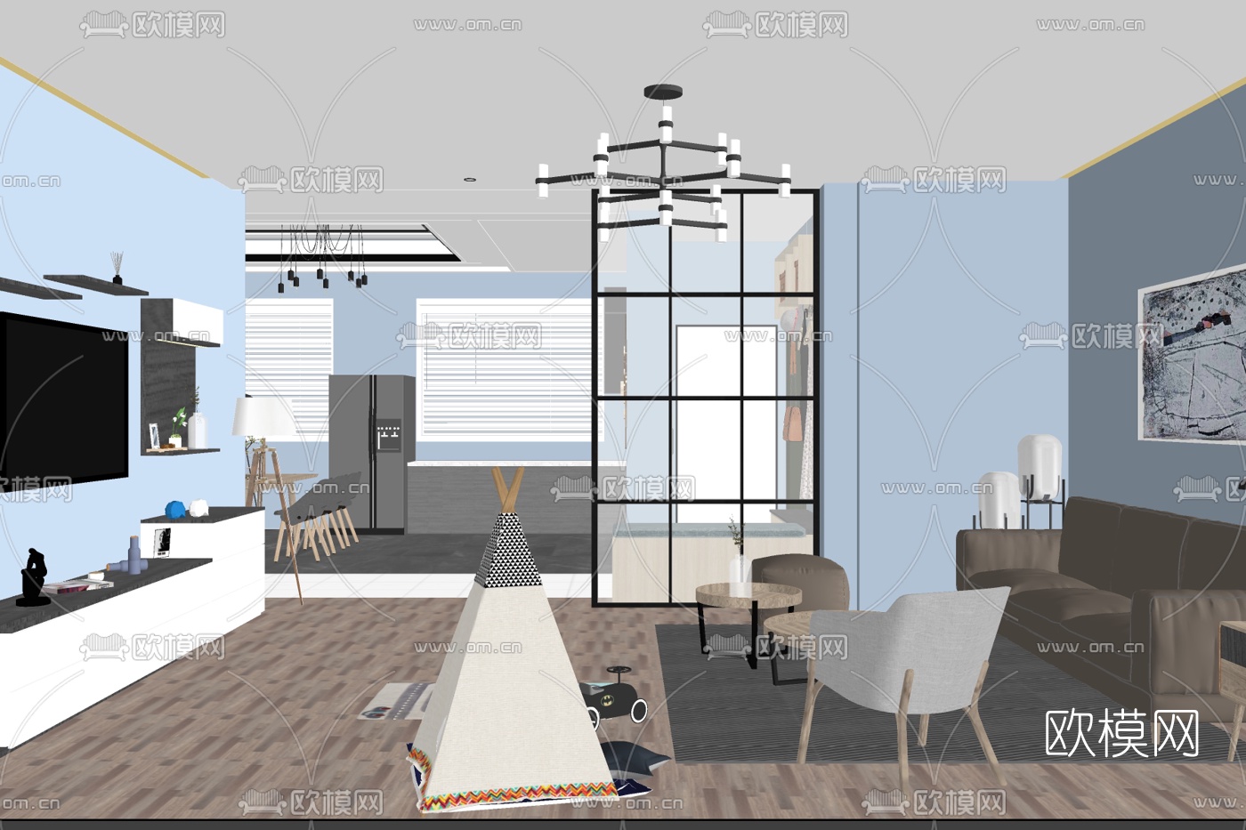 现代简约客厅免费su模型下载
