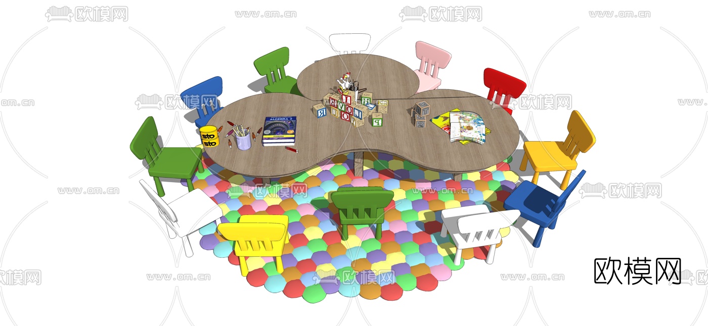 现代实木儿童桌椅su模型下载（渲染图1）