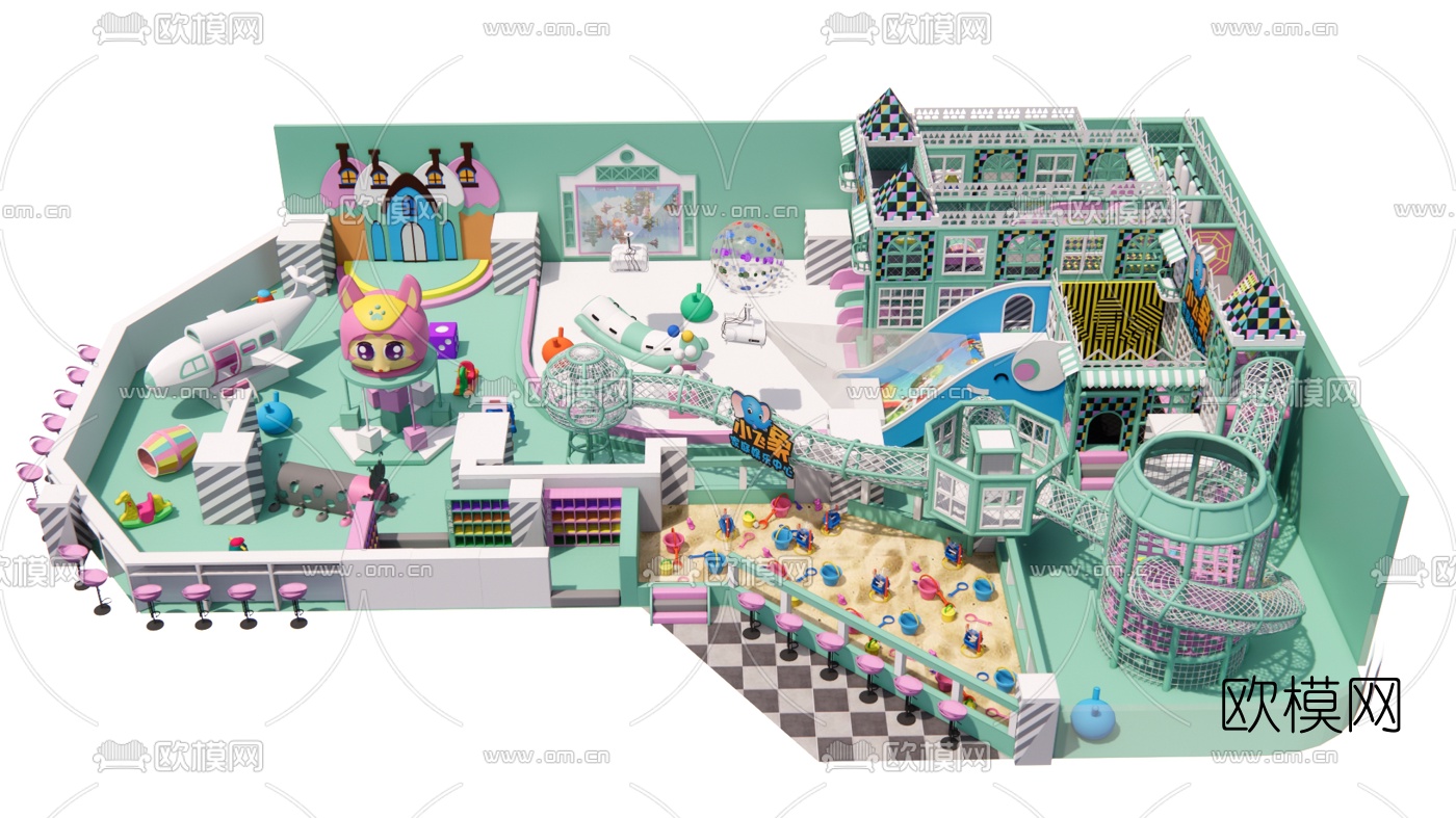 现代儿童游乐园su模型下载（渲染图1）
