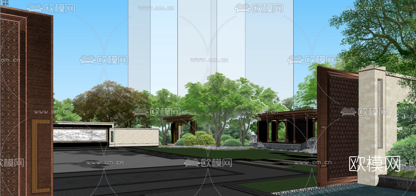 新中式售楼处su模型下载（渲染图5）