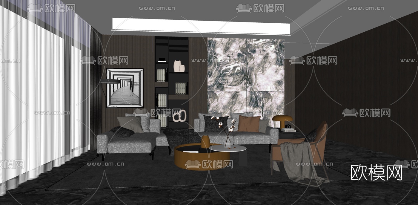 现代转角沙发组合su模型下载