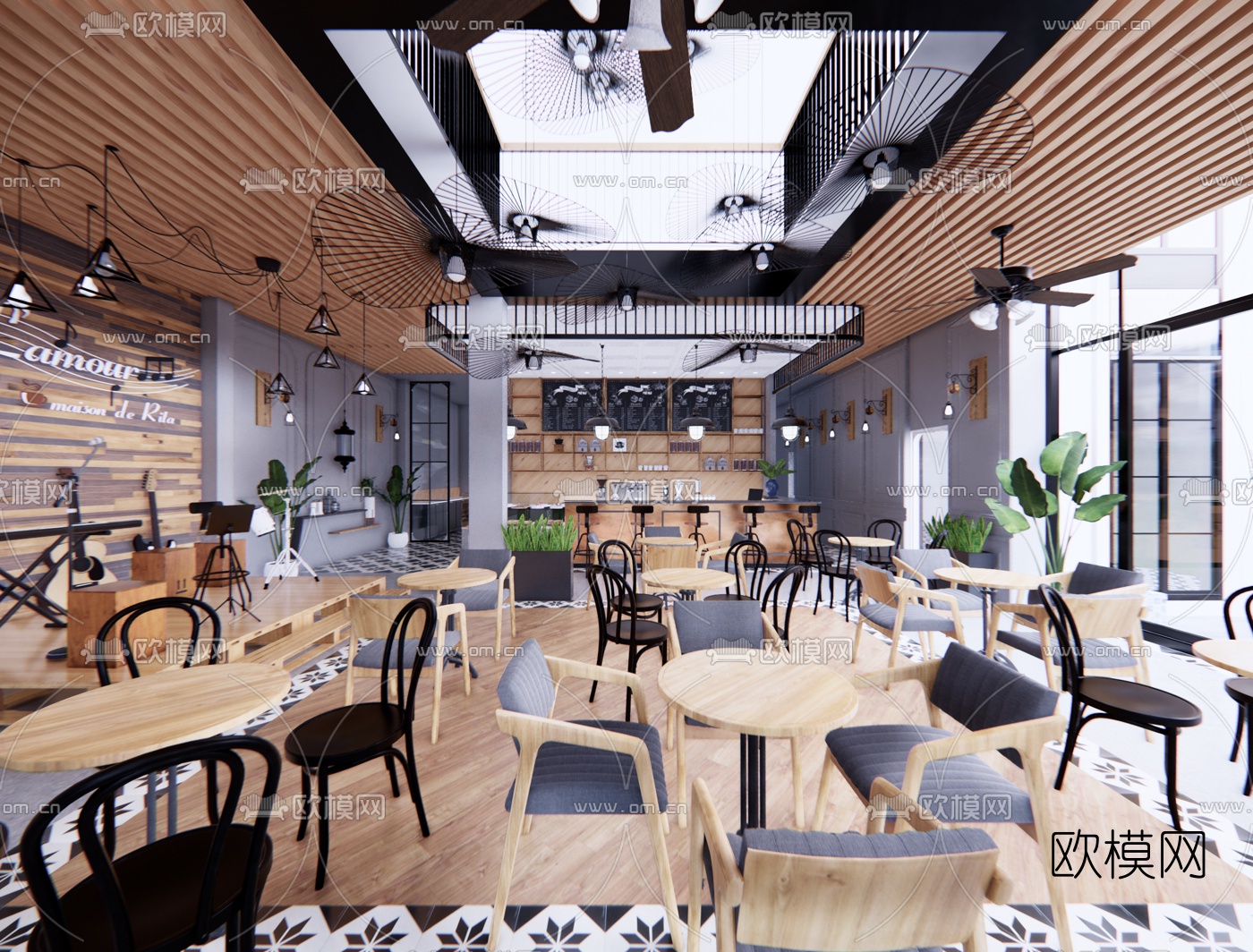 现代咖啡馆su模型下载（渲染图1）