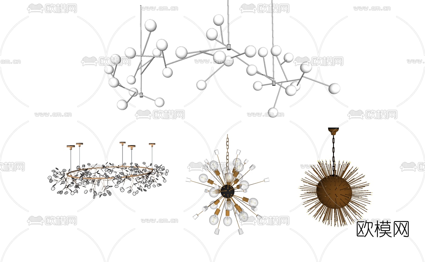 现代金属多头吊灯su模型下载