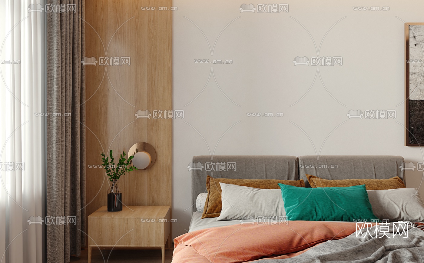 现代卧室免费3d模型下载（渲染图3）