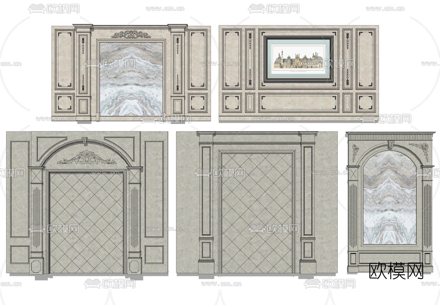 欧式石材雕花拱形背景墙su模型下载_ID10164959_sketchup模型下载-欧模网