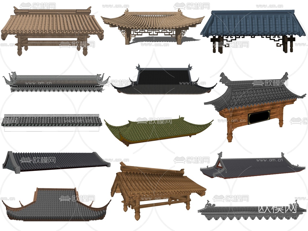 中式屋檐屋顶su模型