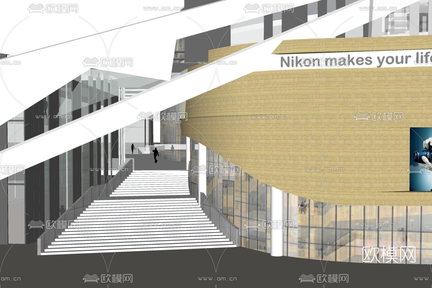 现代商业街su模型下载