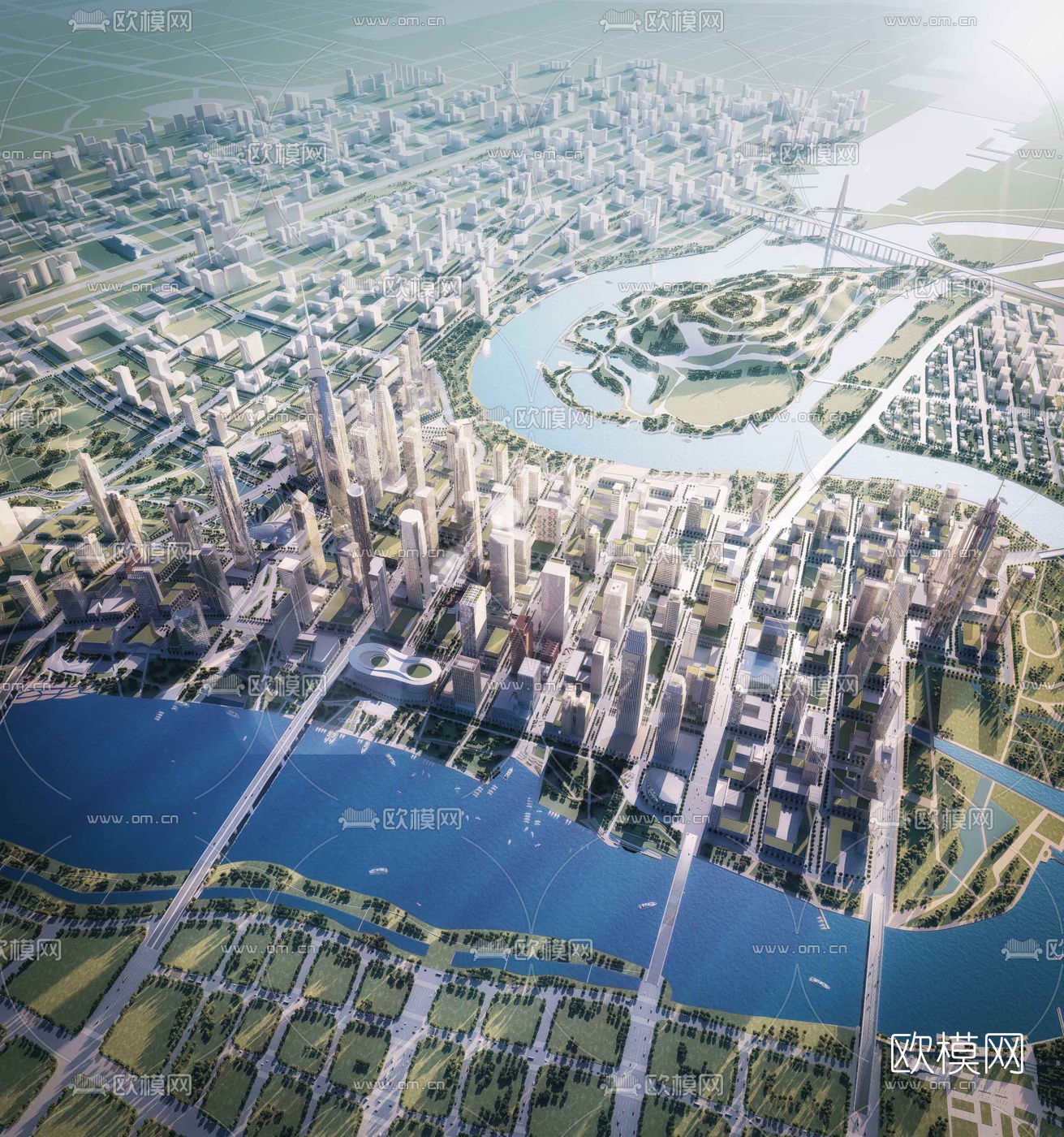 现代城市鸟瞰规划3d模型