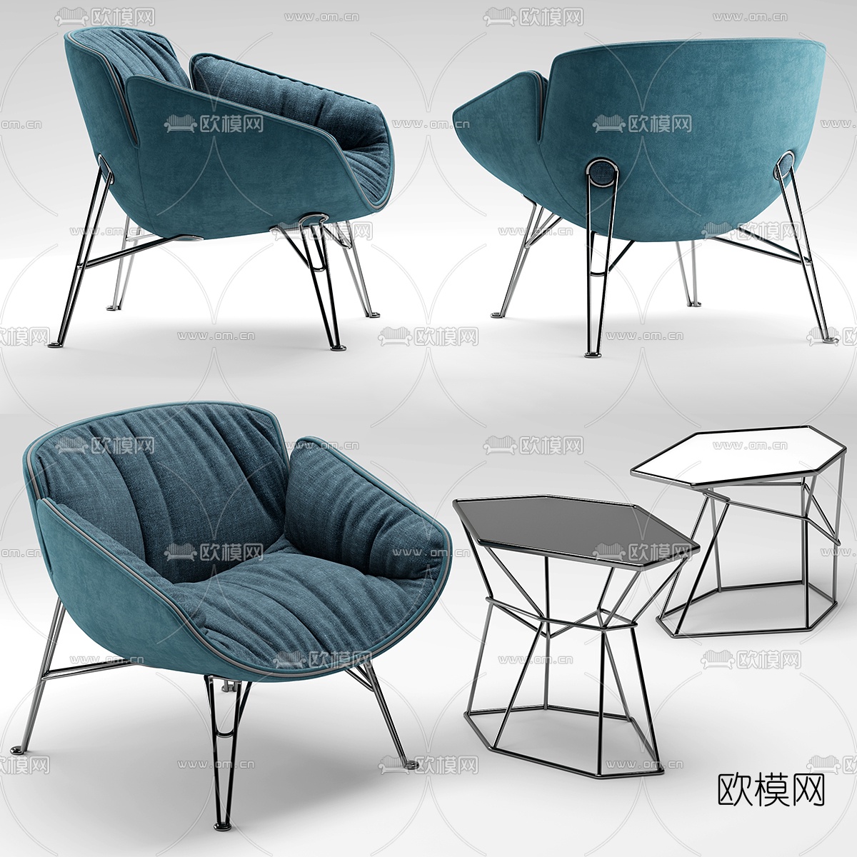 现代布艺休闲沙发边几3d模型