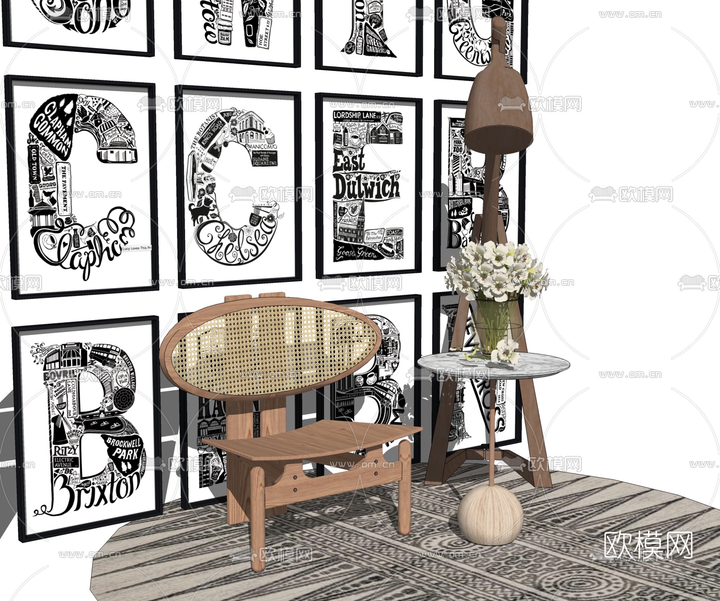 现代藤编休闲椅su模型下载