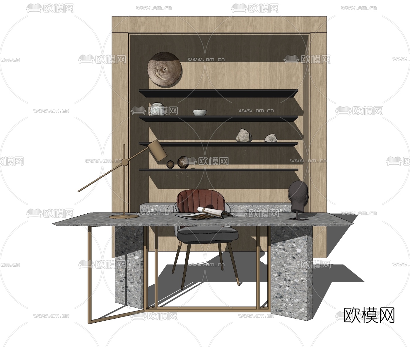 现代轻奢书桌椅su模型下载