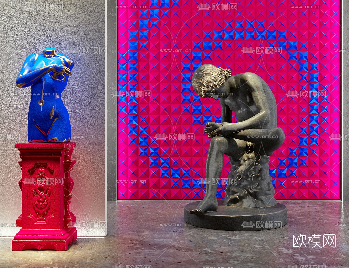 现代人物雕塑3d模型下载（渲染图1）