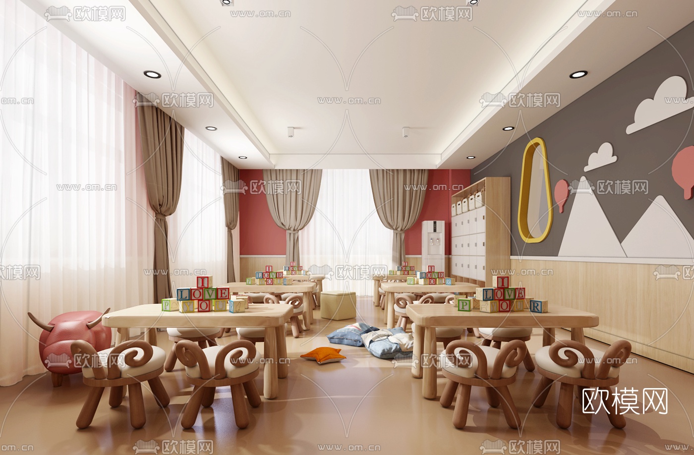 现代幼儿园教室3d模型下载（渲染图2）