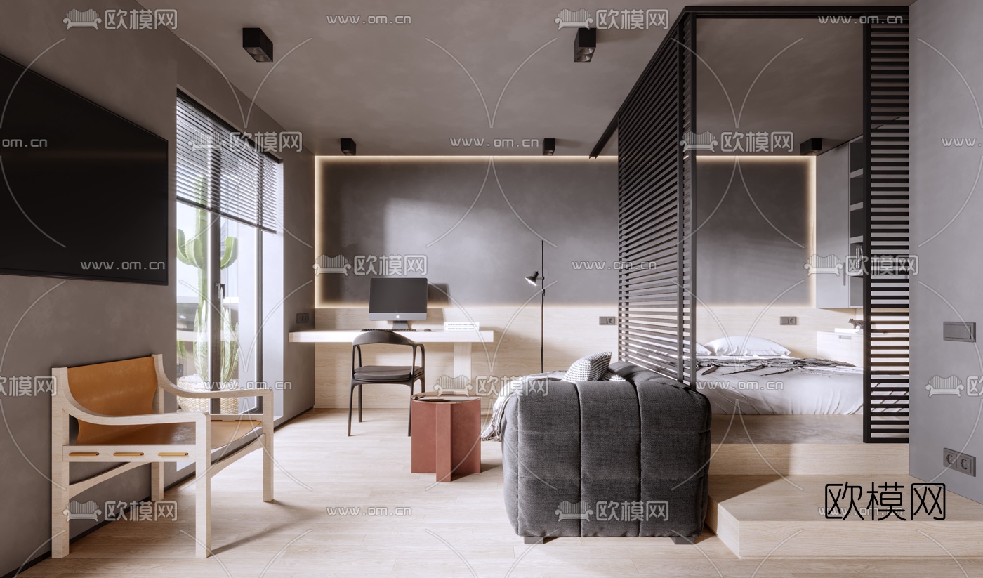 北欧单身公寓3d模型下载（渲染图3）