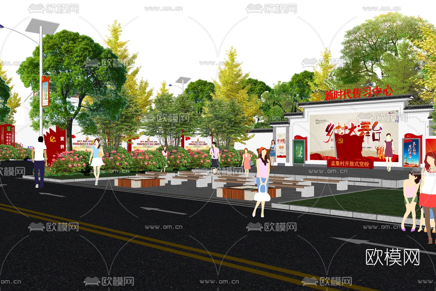 新中式乡村舞台su模型