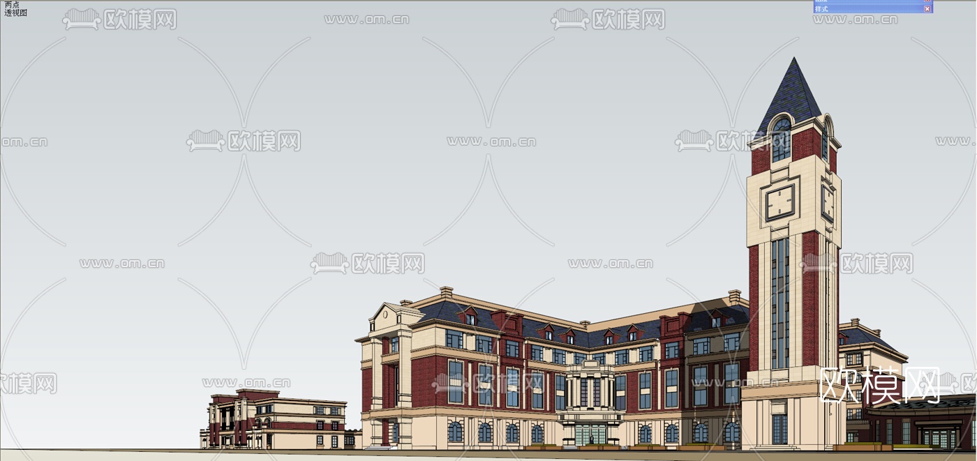 欧式幼儿园建筑外观su模型下载（渲染图2）