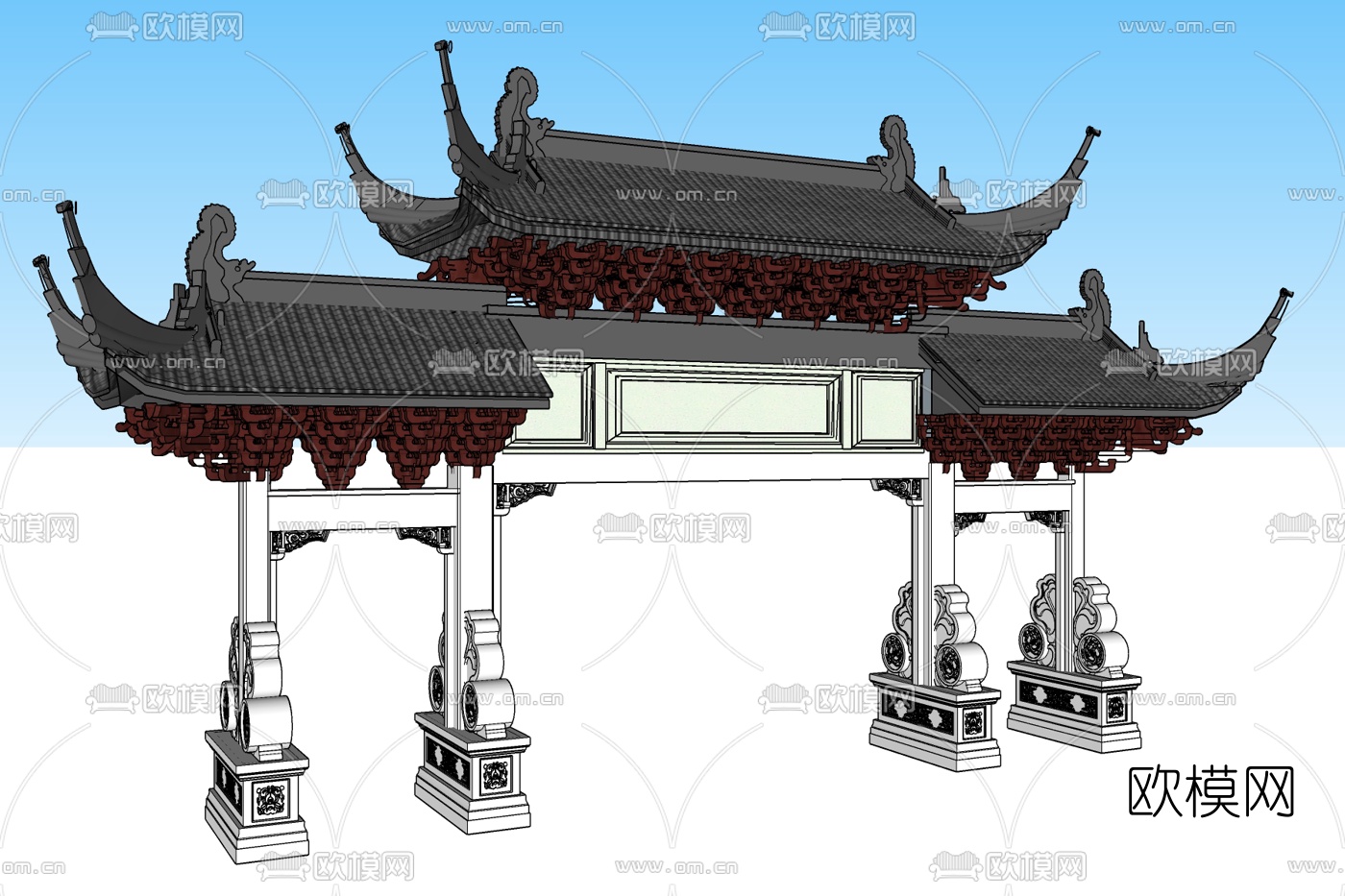 中式古建牌坊免费su模型下载