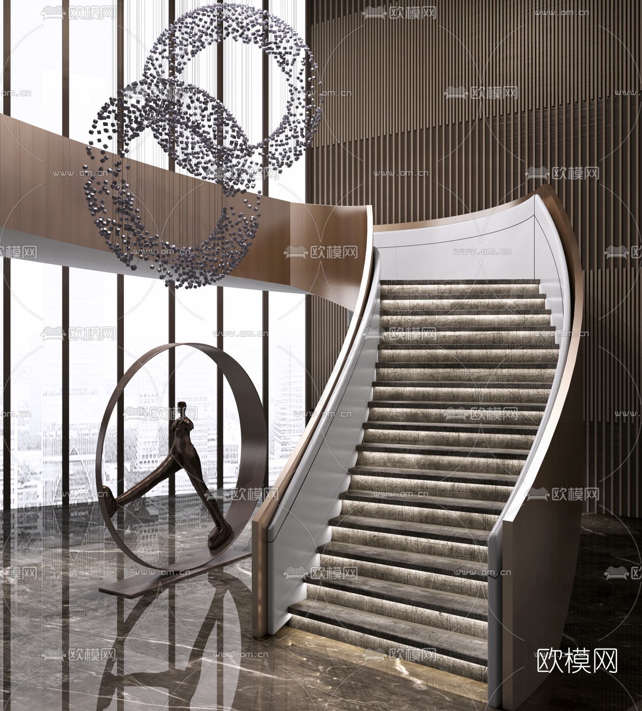 现代简约楼梯摆件吊饰组合3d模型