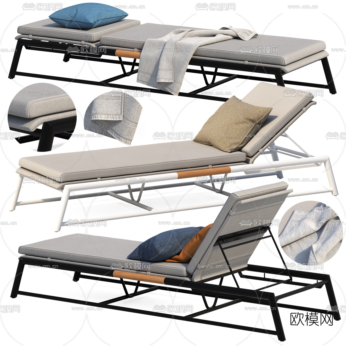 现代皮革户外躺椅3d模型下载