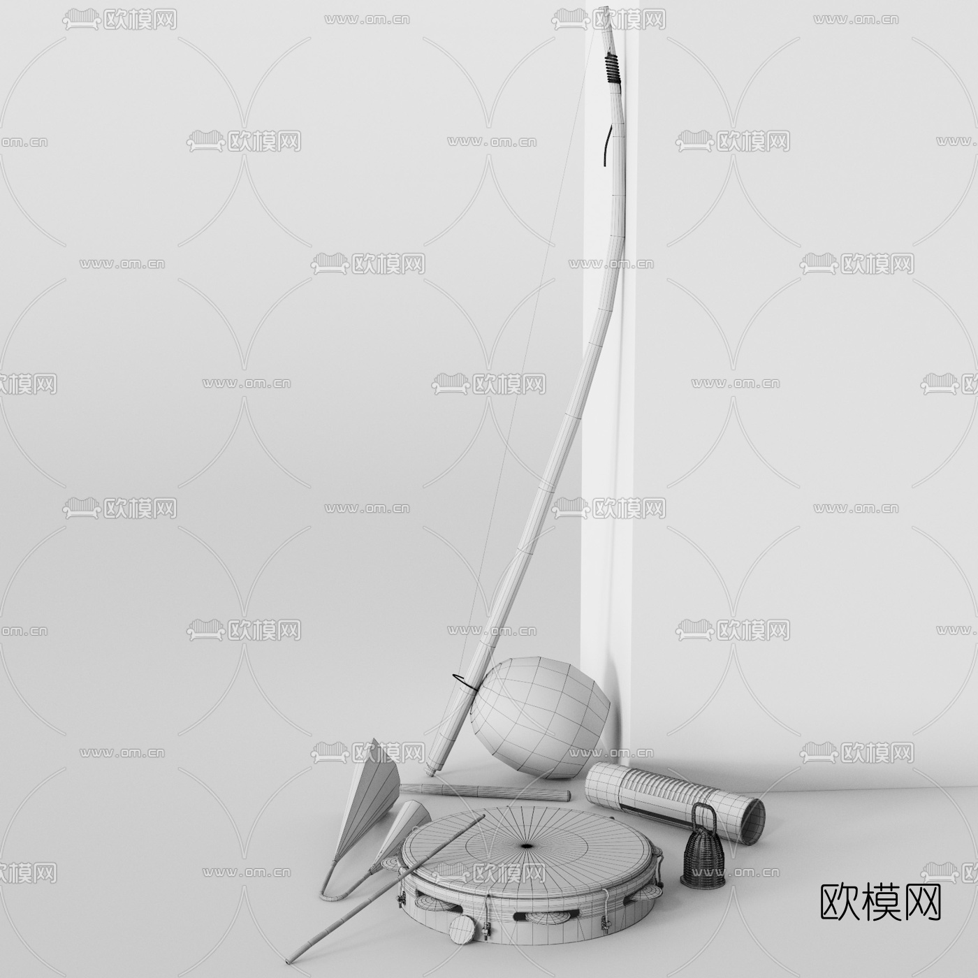 现代民族乐器手鼓铃铛3d模型下载（渲染图3）