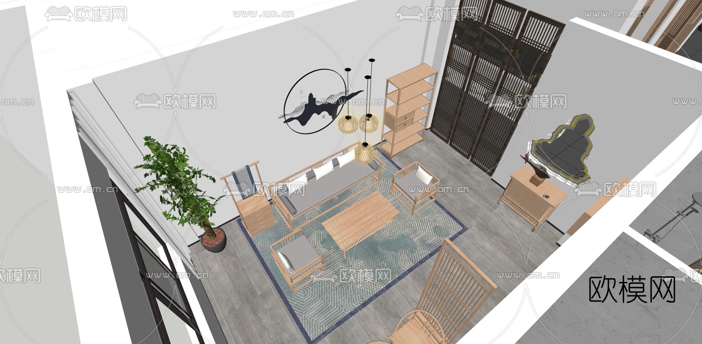 中式禅意茶馆su模型下载（渲染图9）