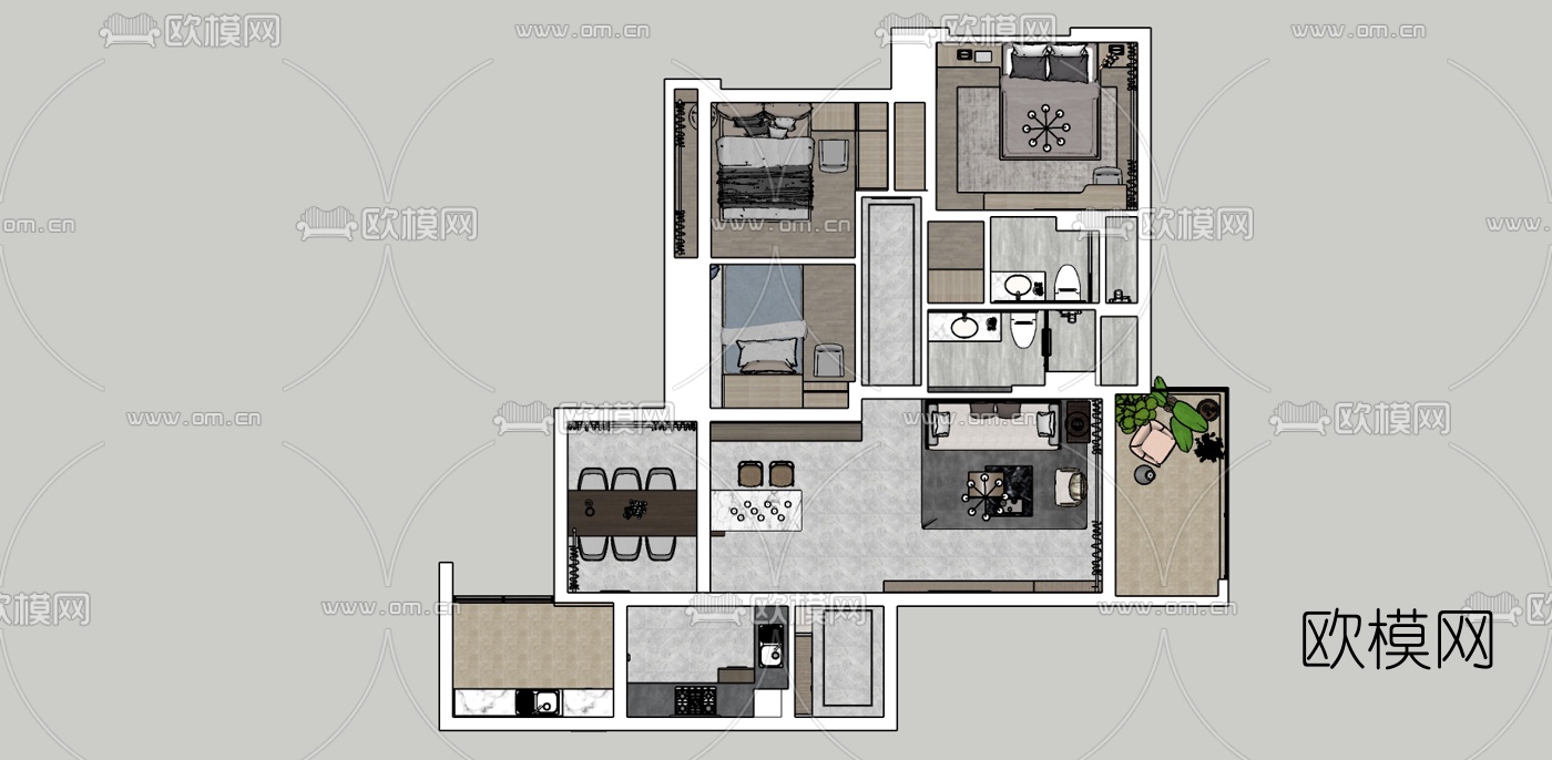 现代公寓客厅su模型下载（渲染图5）