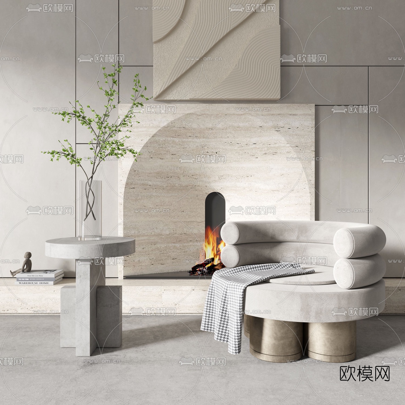 现代绒布单人沙发边几3d模型下载