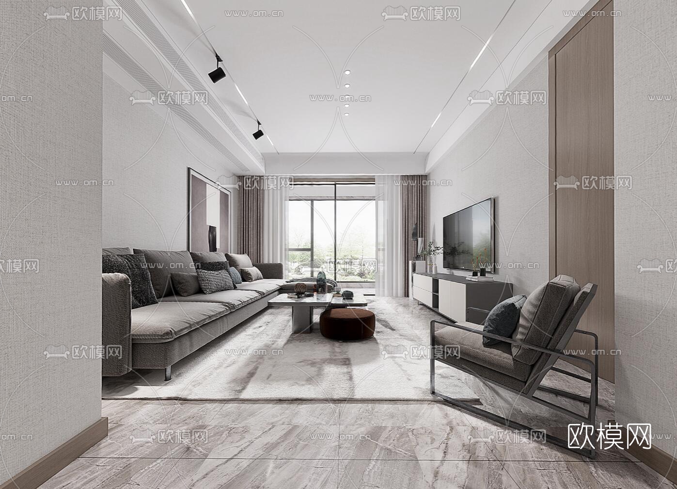现代客厅餐厅cr全景3d模型
